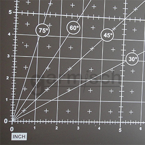 加米修切割墊CM6090-2F英制印刷有 30°、45° 、60°與 75°的角度，因應各種切割角度之需求 。